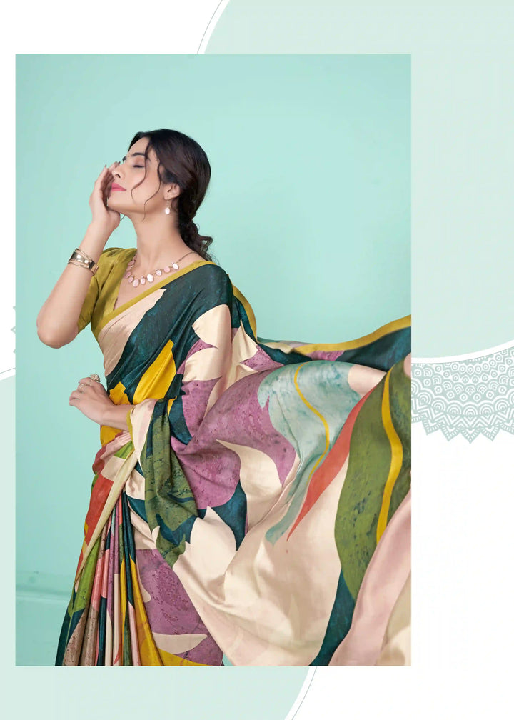 Vibrant Multicolor Soft Crepe Saree with Digital Print Design