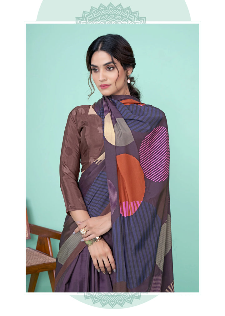 Look Chic in This Purple Digital Print Saree – Soft Crepe Elegance