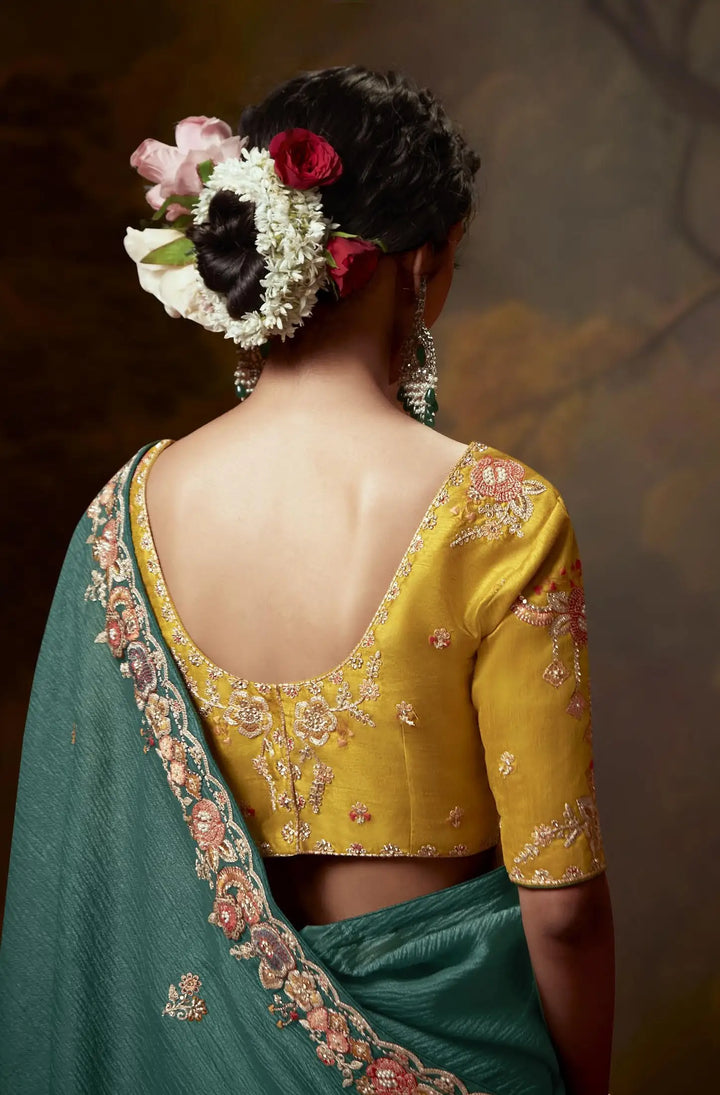 Dusty Green Handwork Saree with Beads & Sequins for Women