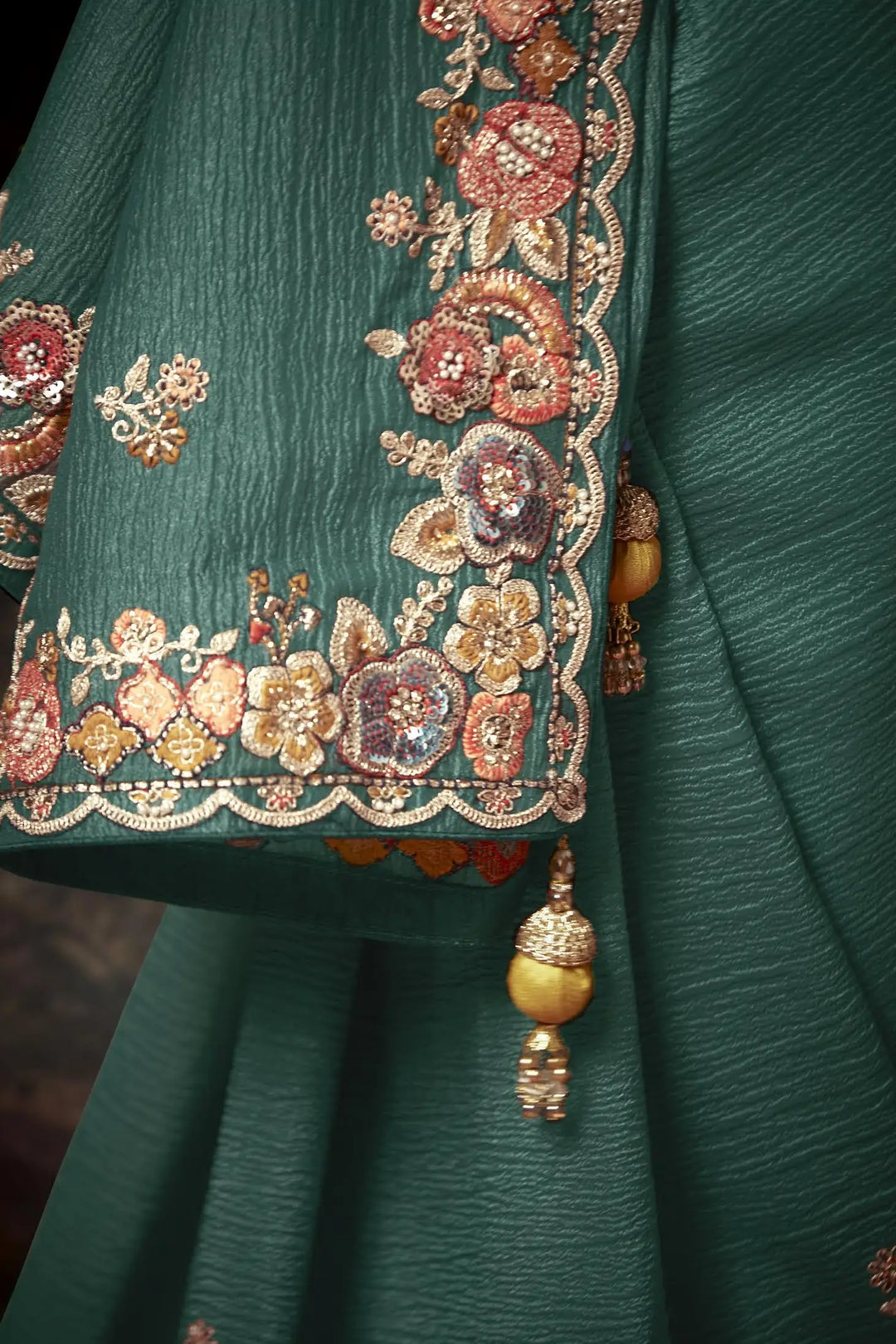 Dusty Green Handwork Saree with Beads & Sequins for Women