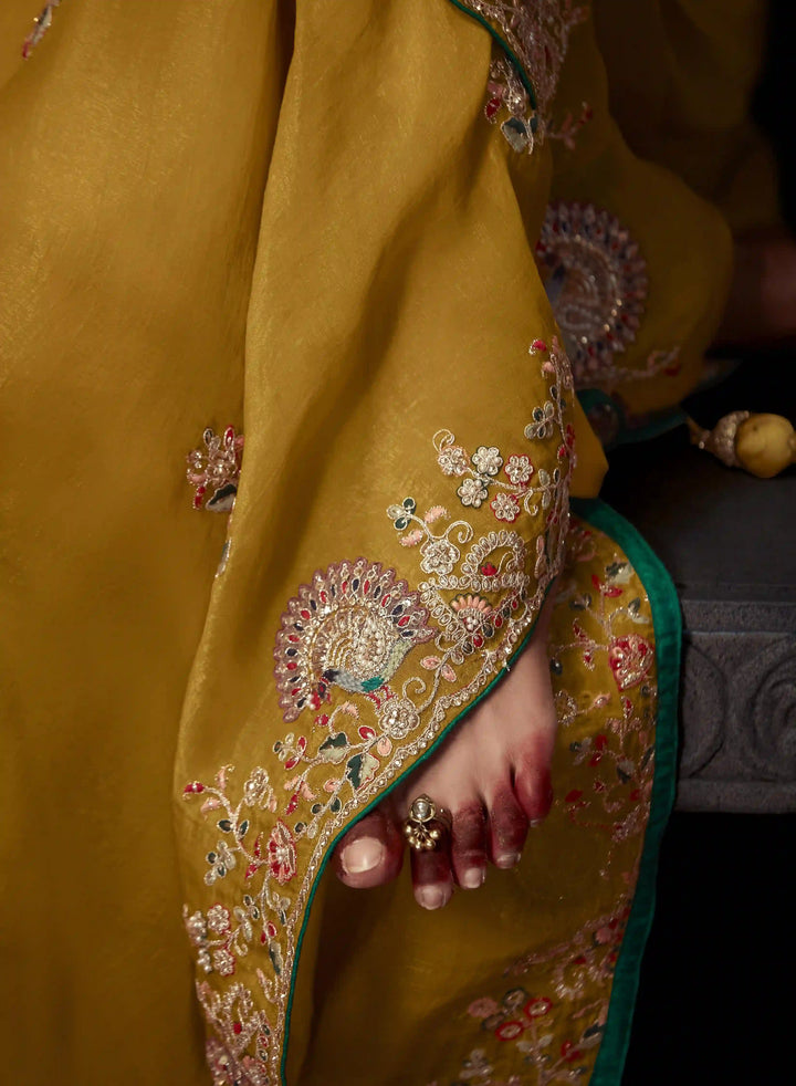 Mustard Yellow Handwork Saree with Beads & Sequins for Women