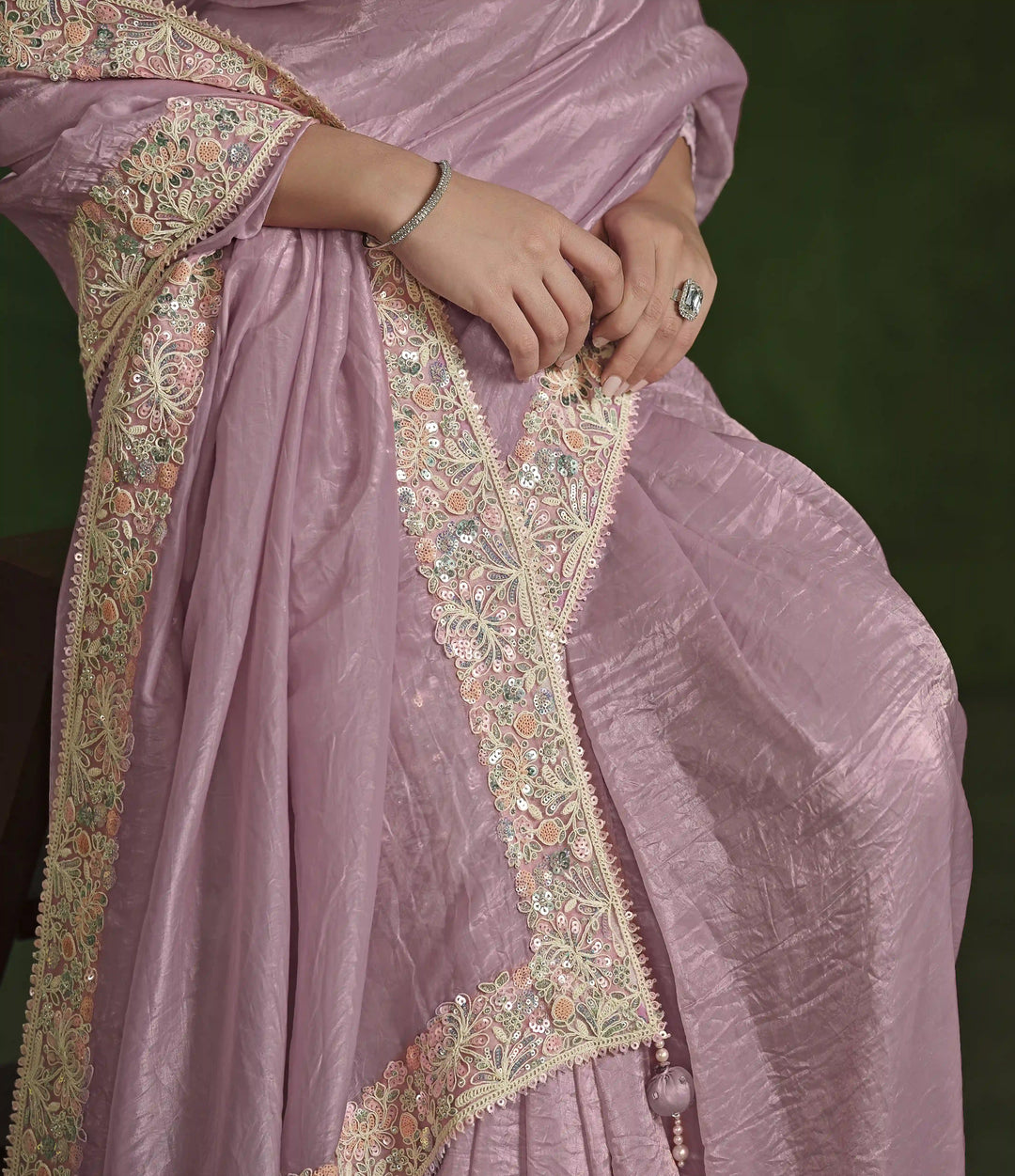Elegant Light Pink Silk Saree with Satin Silk Blouse Set