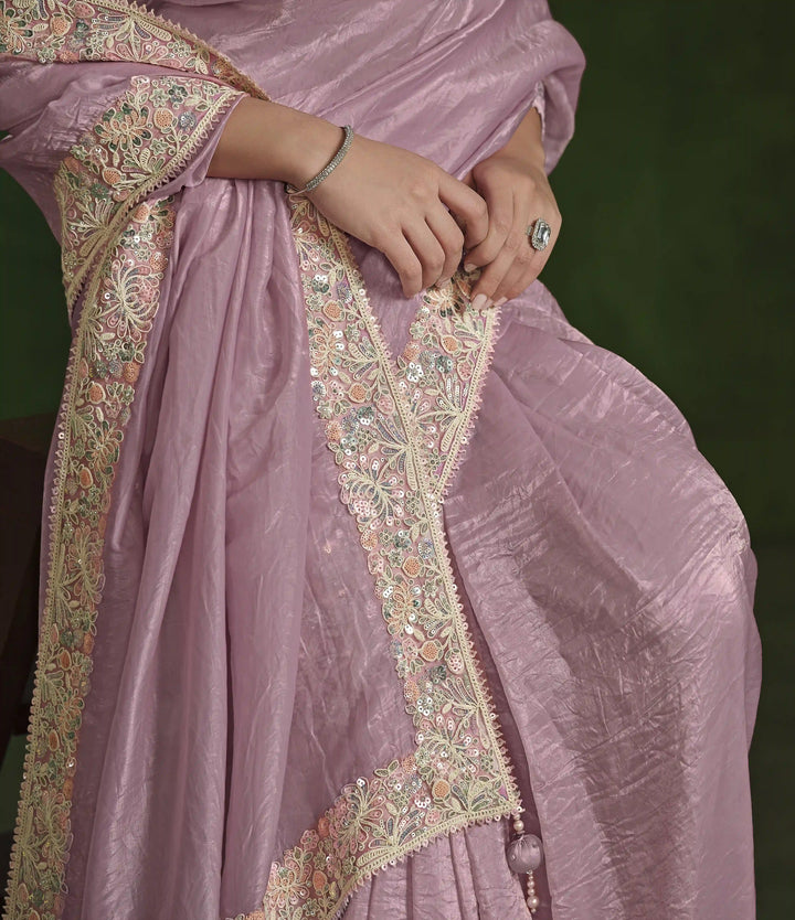 Elegant Light Pink Silk Saree with Satin Silk Blouse Set