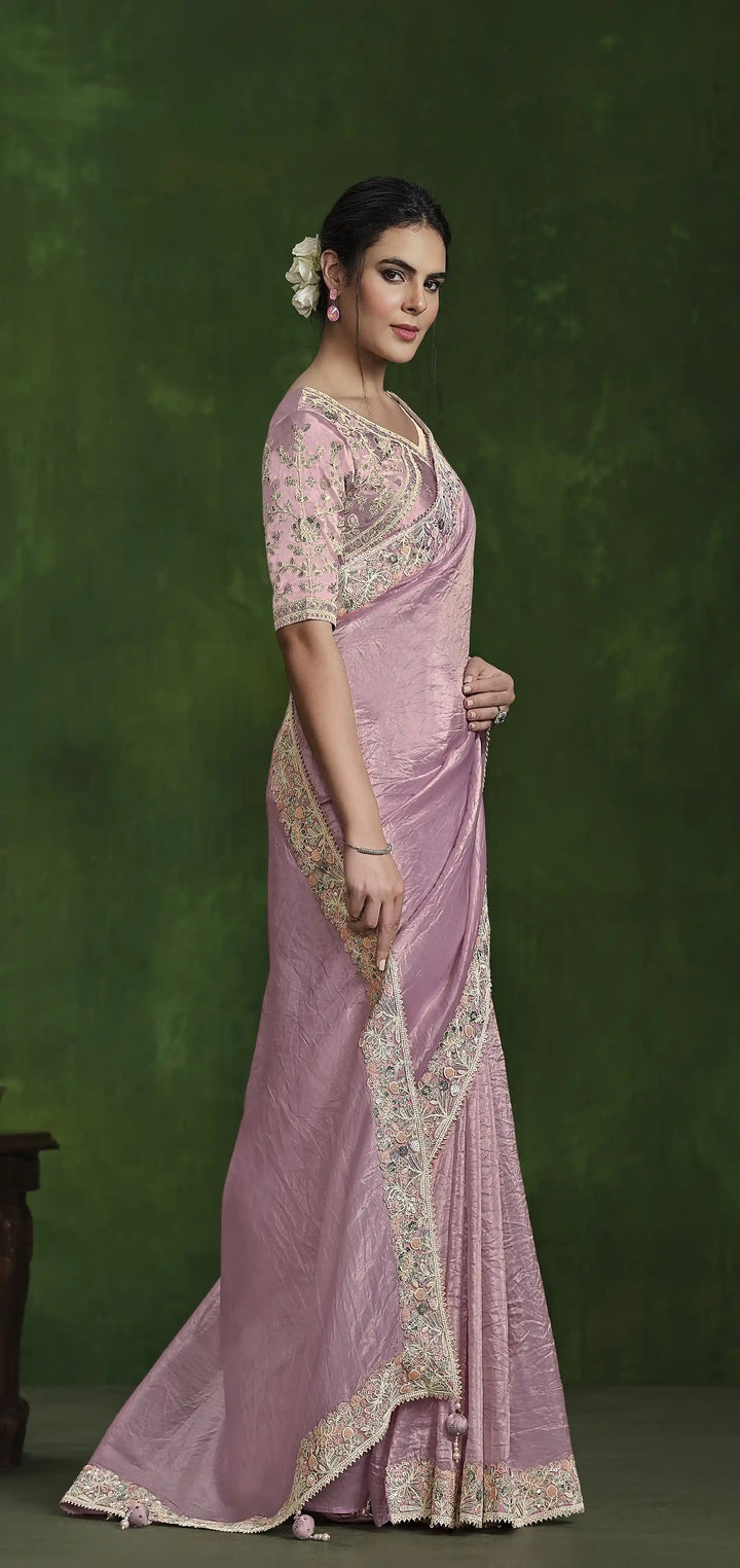 Elegant Light Pink Silk Saree with Satin Silk Blouse Set