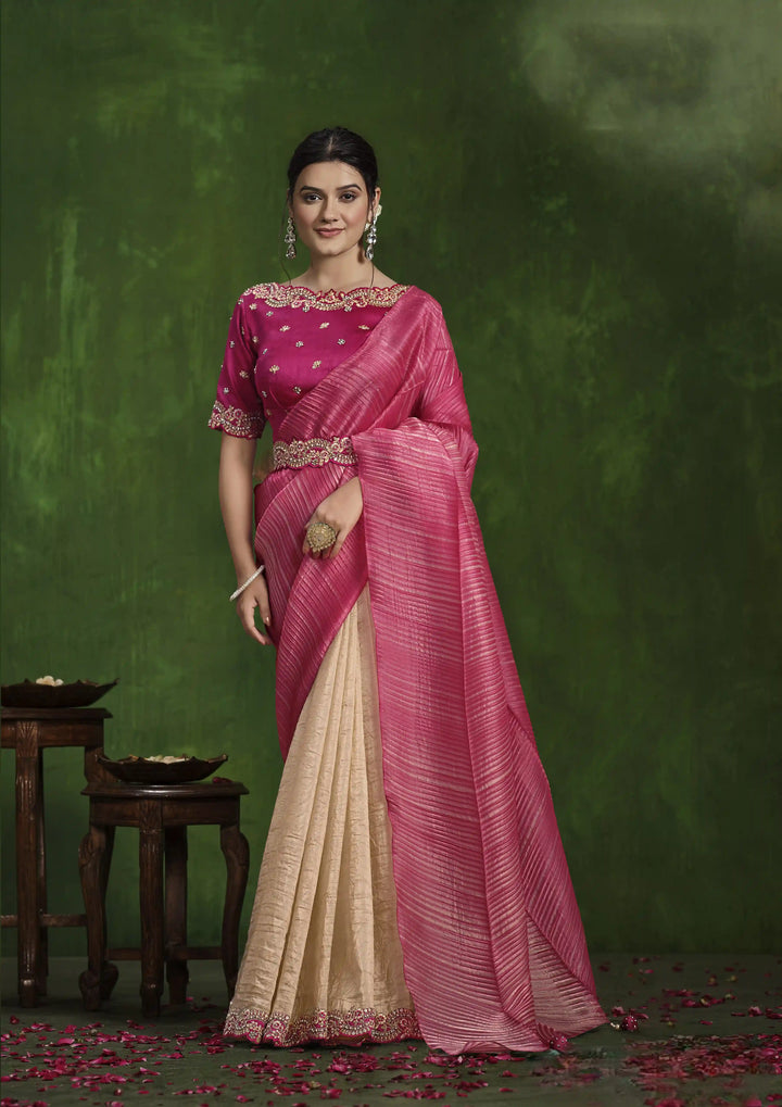Exquisite Rani Pink Banarasi Silk Saree with Stunning Embroidery