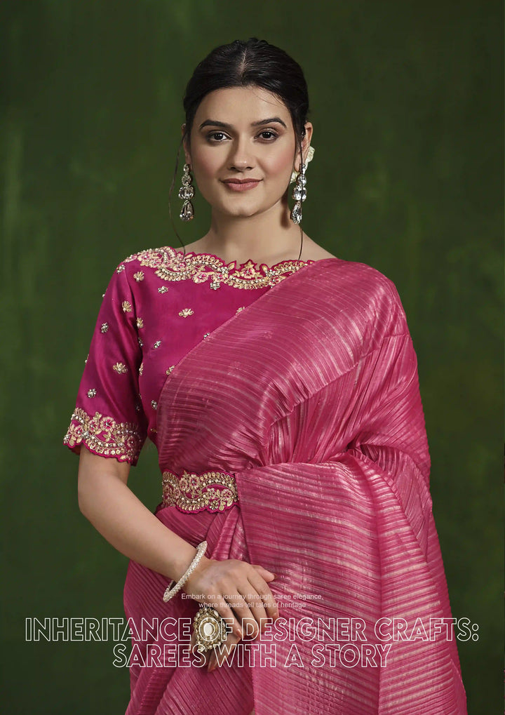 Exquisite Rani Pink Banarasi Silk Saree with Stunning Embroidery
