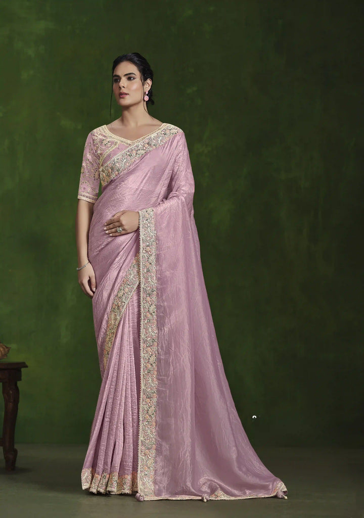 Elegant Light Pink Silk Saree with Satin Silk Blouse Set