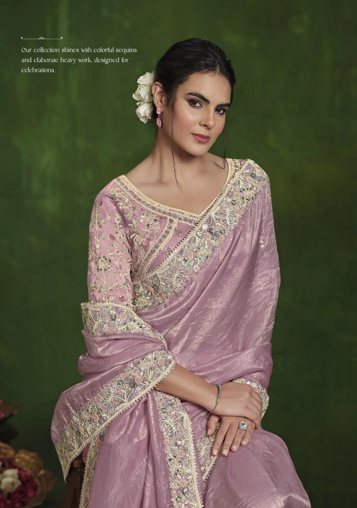 Elegant Light Pink Silk Saree with Satin Silk Blouse Set
