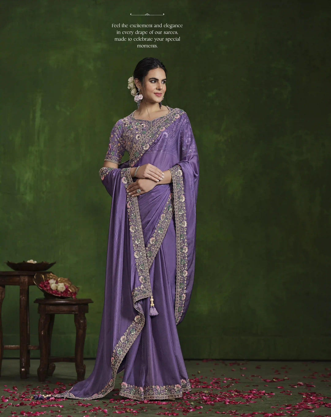 Designer Purple Silk Saree with Sequin Work & Satin Silk Blouse