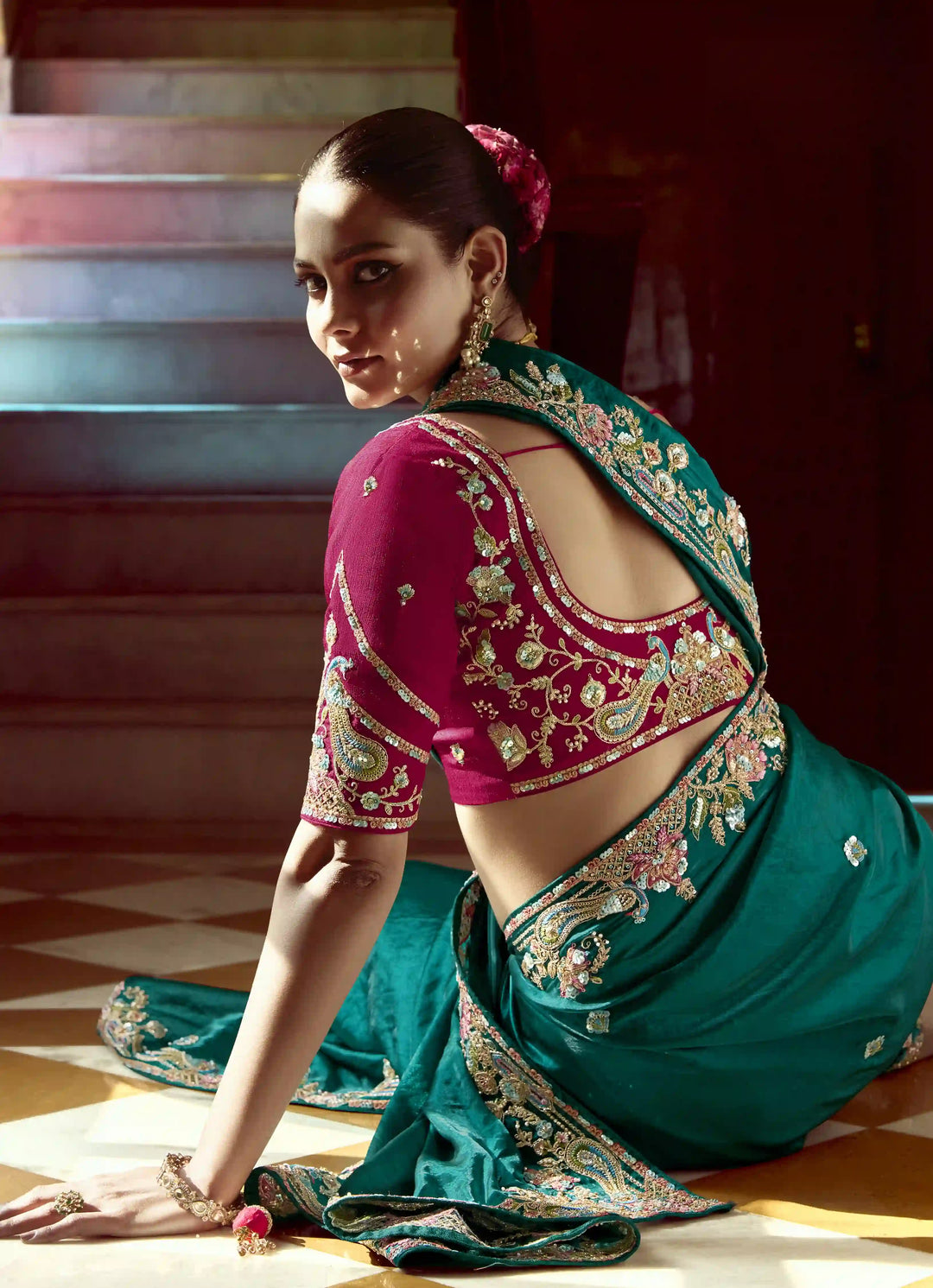Dazzling Teal Blue Party Wear Fancy Saree with Embroidery and Sequins Work