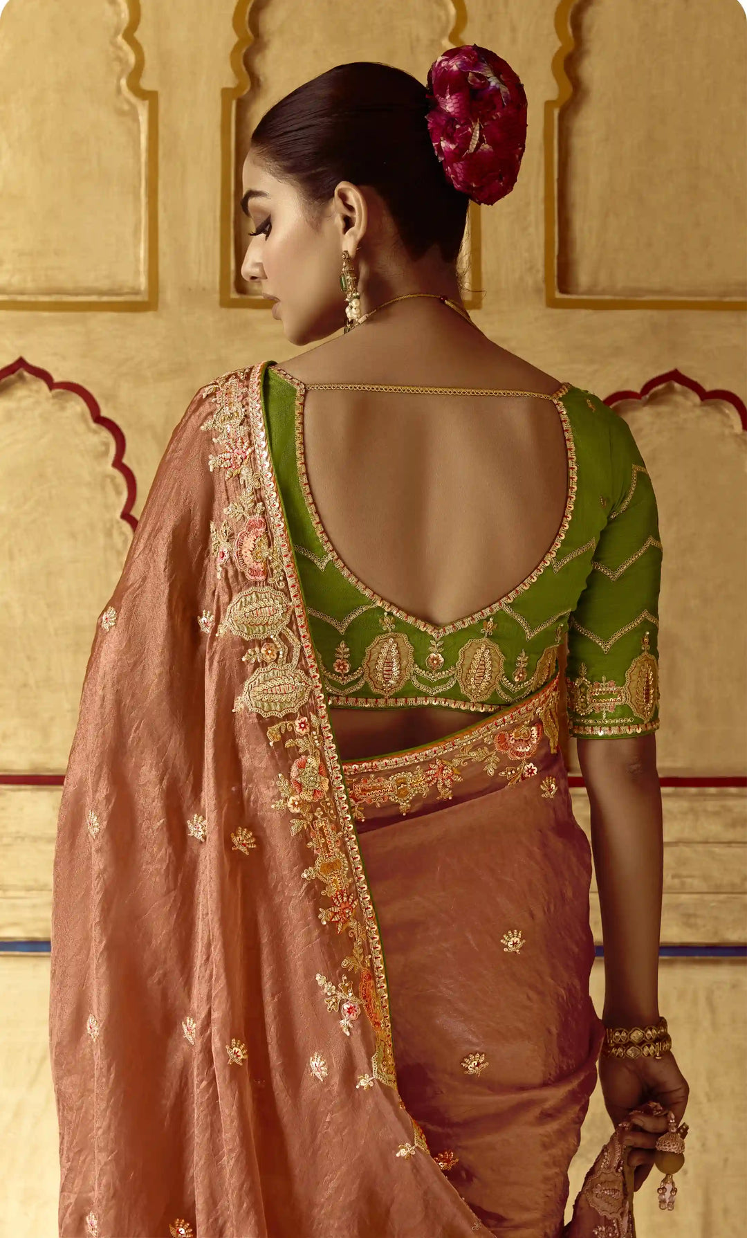 Designer Fancy Peach Saree with Rich Embroidery Perfect for Party Wear