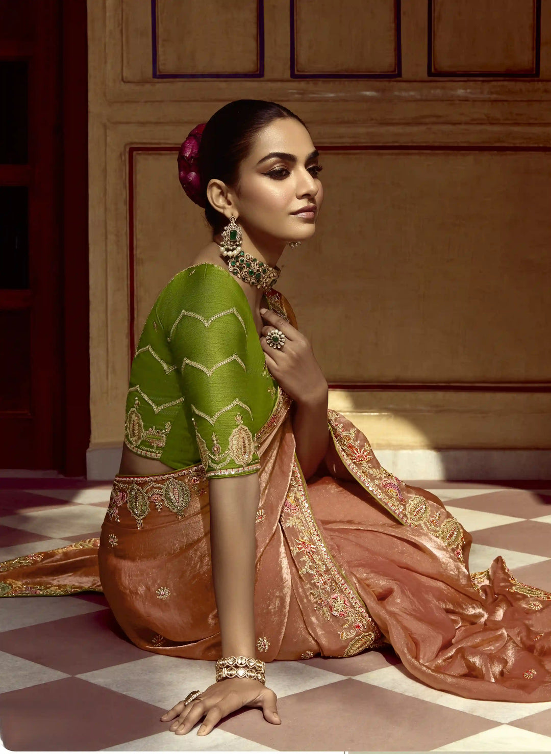 Designer Fancy Peach Saree with Rich Embroidery Perfect for Party Wear