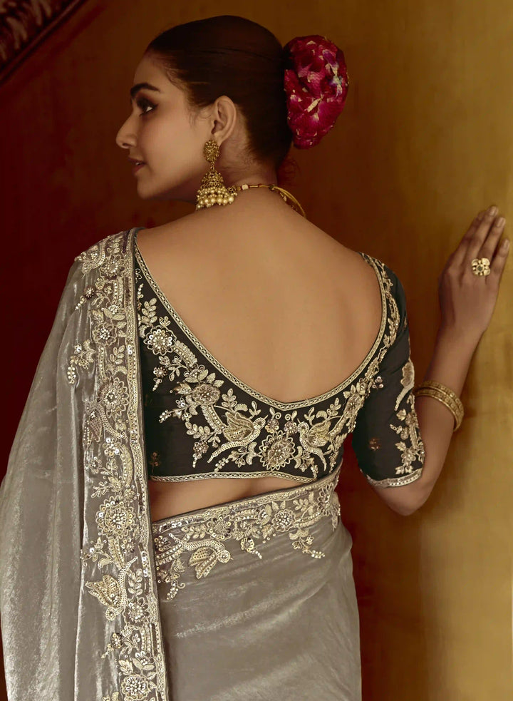 Designer Gary Saree Fancy Fabric with Thread Work & Sequins