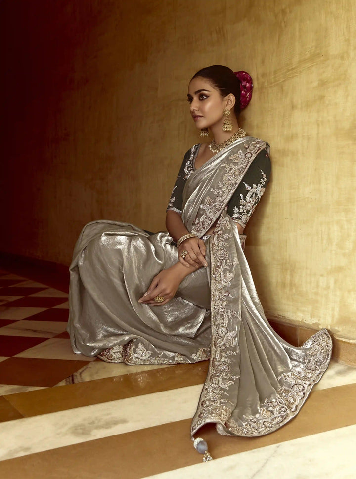 Designer Gary Saree Fancy Fabric with Thread Work & Sequins