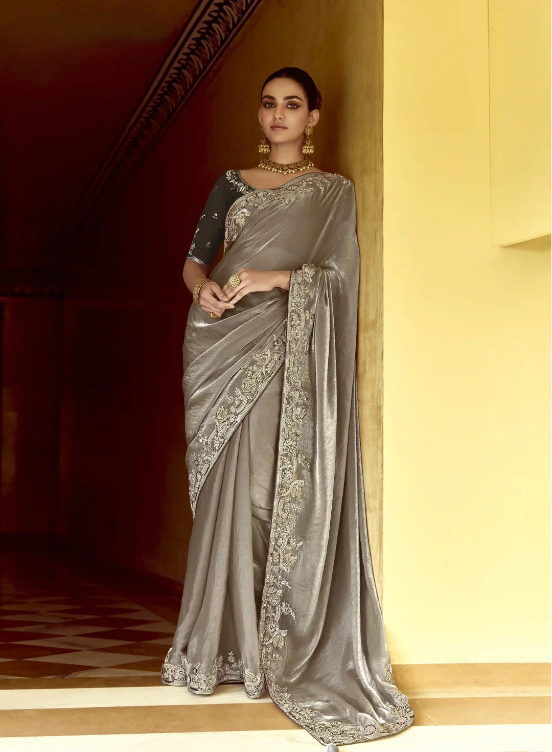 Designer Gary Saree Fancy Fabric with Thread Work & Sequins