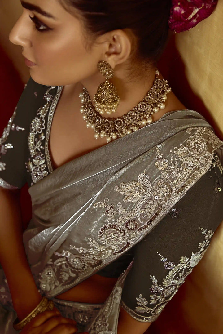 Designer Gary Saree Fancy Fabric with Thread Work & Sequins