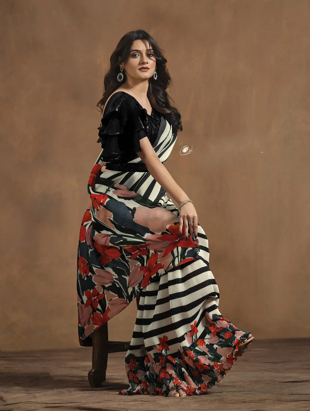 Elegant Tissue Blouse with Off-White Satin Silk Saree
