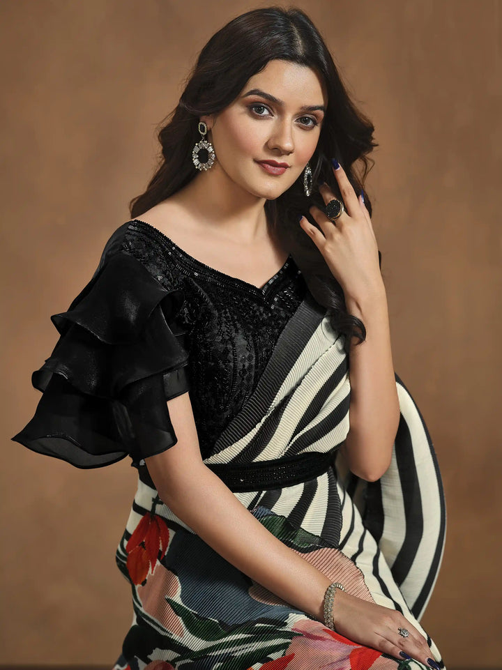 Elegant Tissue Blouse with Off-White Satin Silk Saree