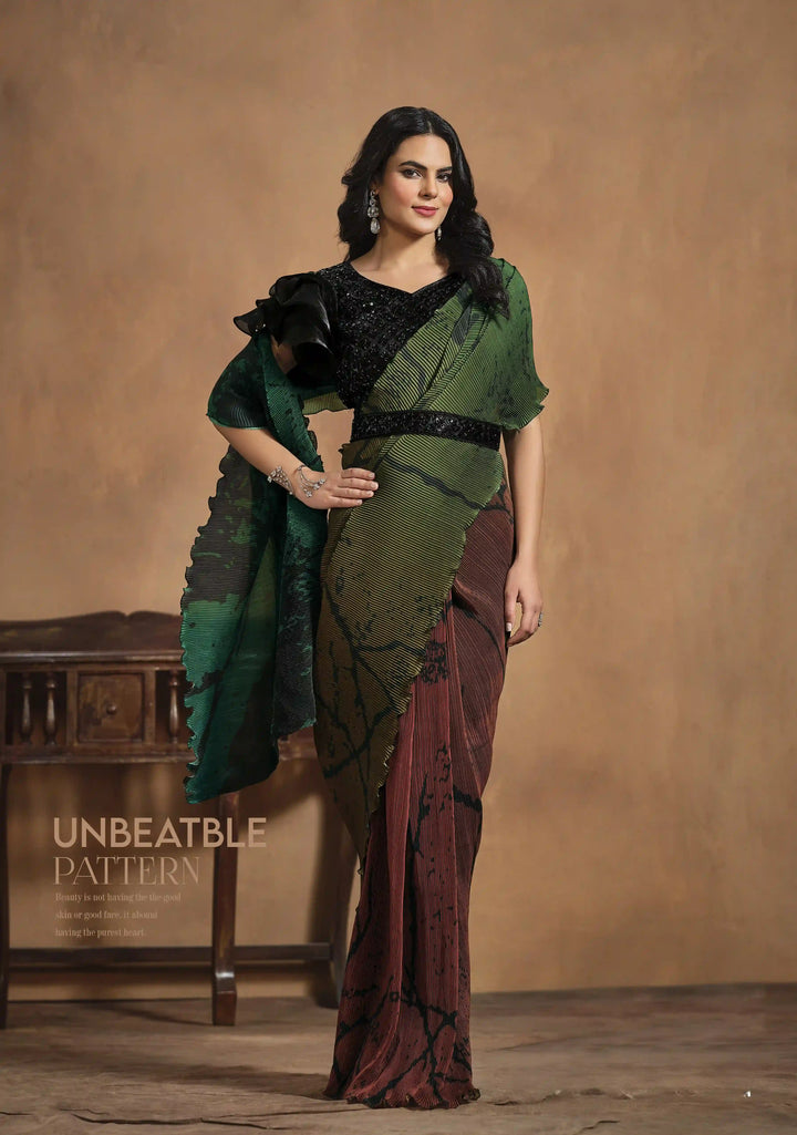 Radiant Green Satin Silk Saree with Stylish Tissue Blouse