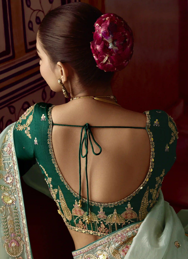 Glamorous Sea Green Embroidered Saree for Special Occasions