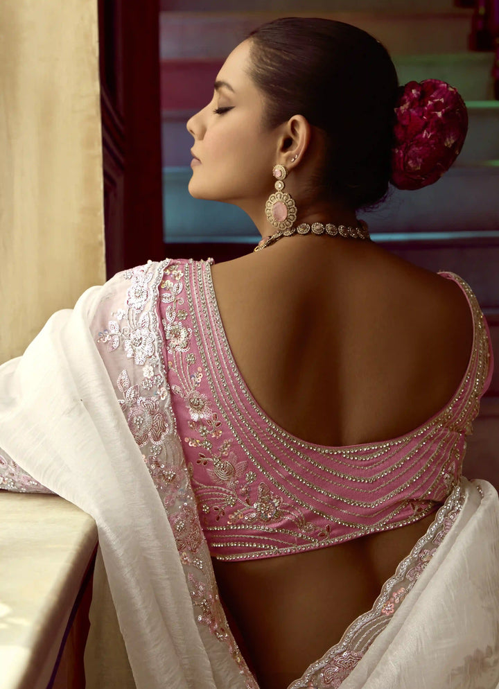 Stylish White Fancy Saree with Sequins Work for Festivals