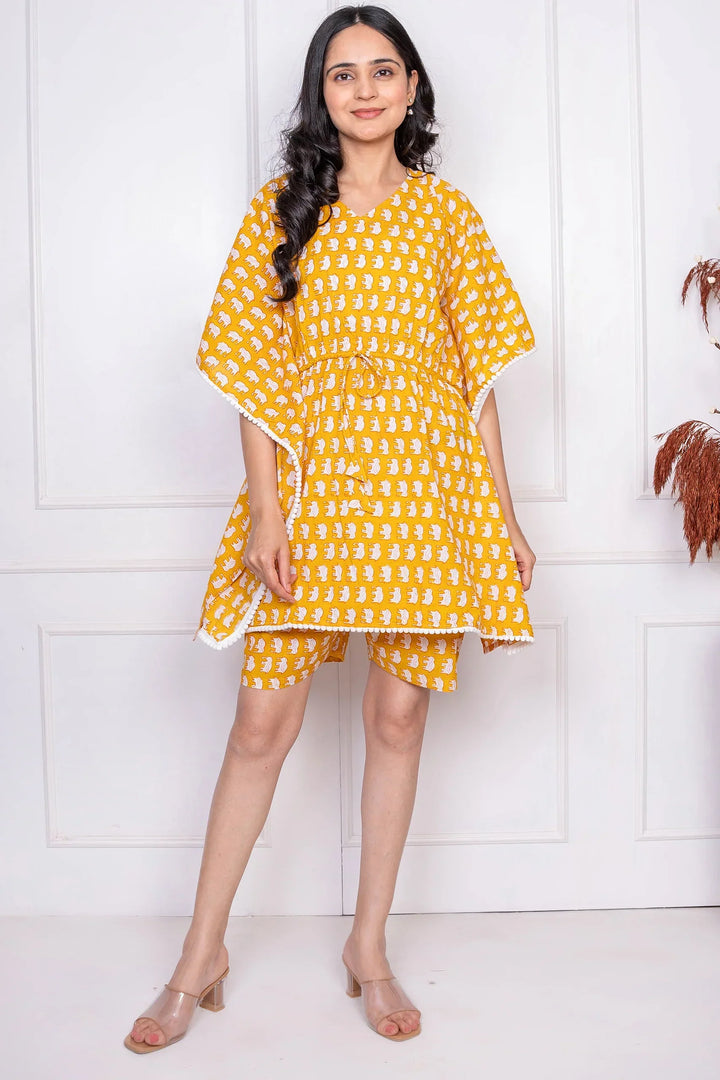 Mommy & Me Matching Set: Mustard Rabbit Kaftan & Shorts