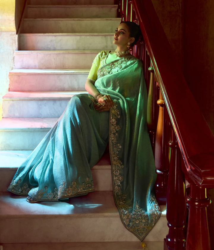 Elegant Light Blue Saree with Sequins & Thread Work for Party Wear