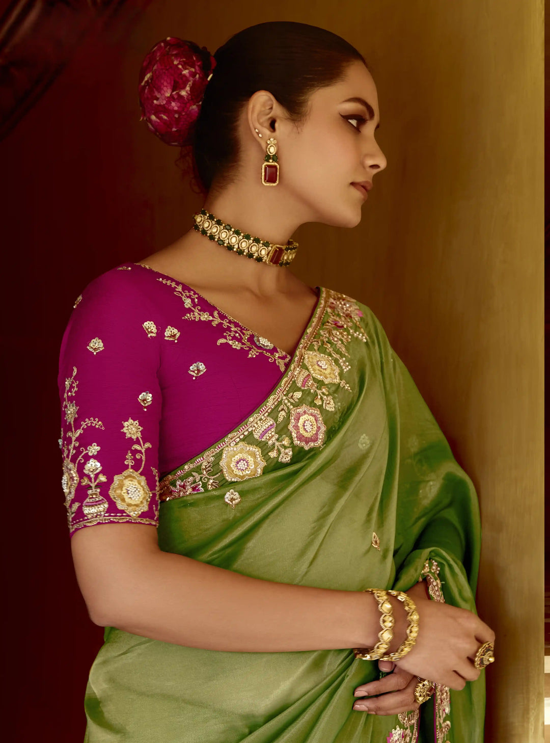 Luxurious Pista Green Saree Fancy Embroidered Work for Parties
