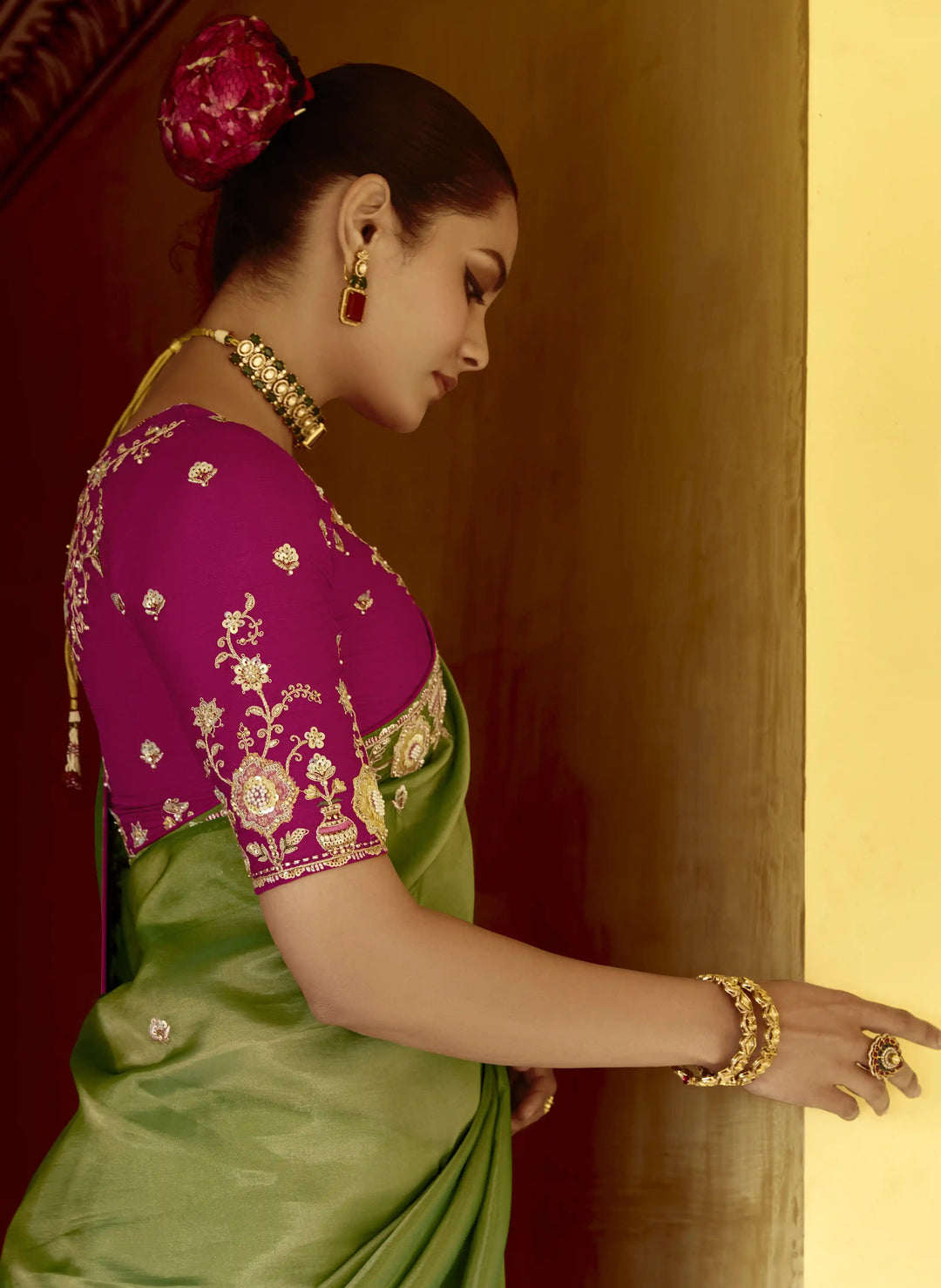 Luxurious Pista Green Saree Fancy Embroidered Work for Parties