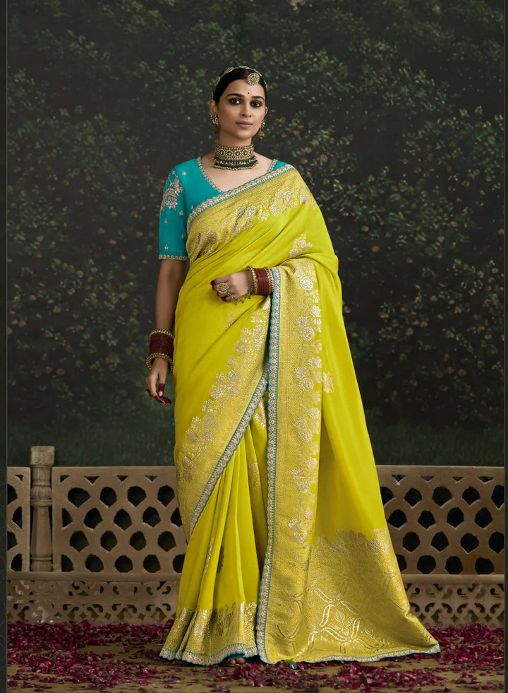 Designer Lime Green Saree in Silk Fabric with Sequin Embroidery