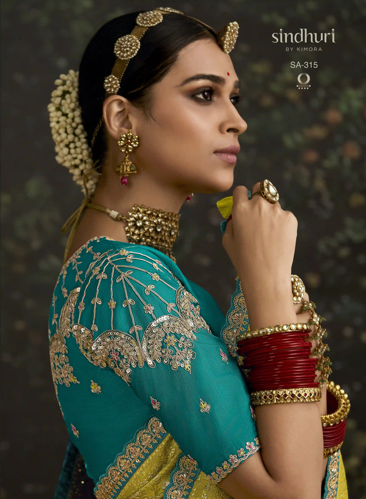 Designer Lime Green Saree in Silk Fabric with Sequin Embroidery