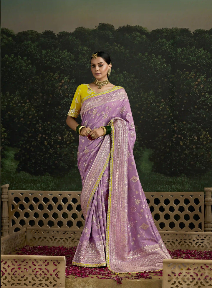 Mauve Dola Silk Saree with Sequins Embroidery Border