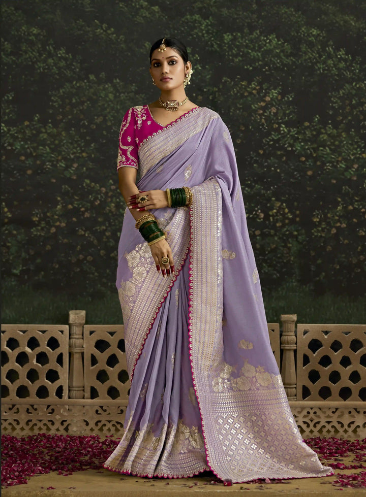 Designer Lavender Dola Silk Saree for Party Wear
