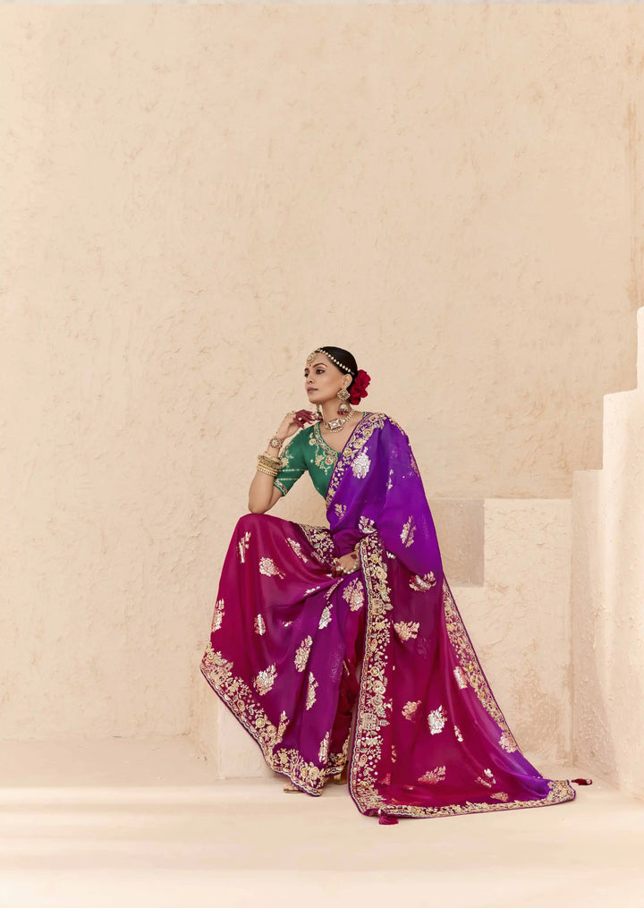Stunning Dark Pink Fancy Saree with Sequin and Embroidery