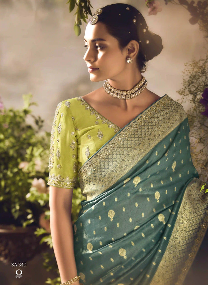 Timeless Rama Green Banarasi Silk Saree with Zari & Embroidery