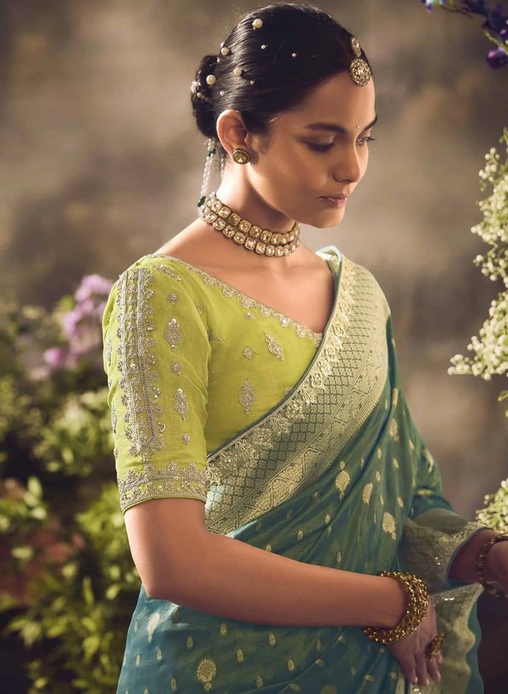 Timeless Rama Green Banarasi Silk Saree with Zari & Embroidery