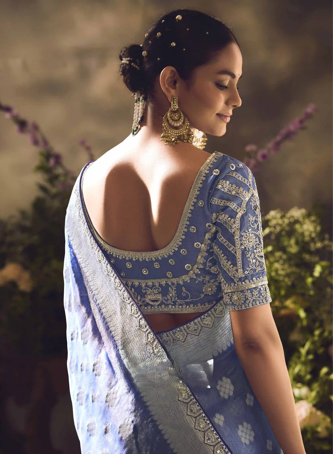Luxury Light Gray Saree with Sequence & Zari Embroidery