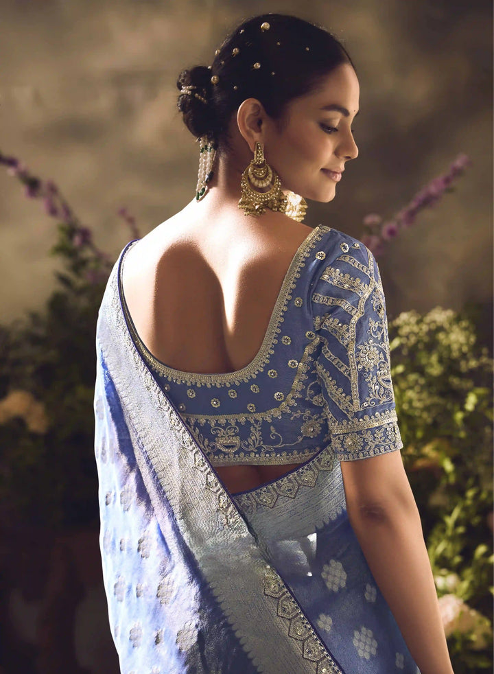 Luxury Light Gray Saree with Sequence & Zari Embroidery