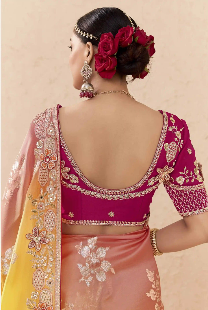 Glamorous Fancy Saree in Orange with Zari & Stone Embroidery