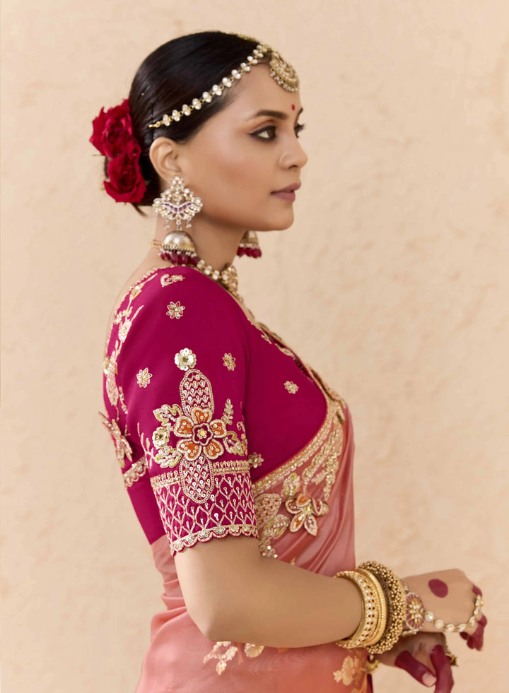 Glamorous Fancy Saree in Orange with Zari & Stone Embroidery