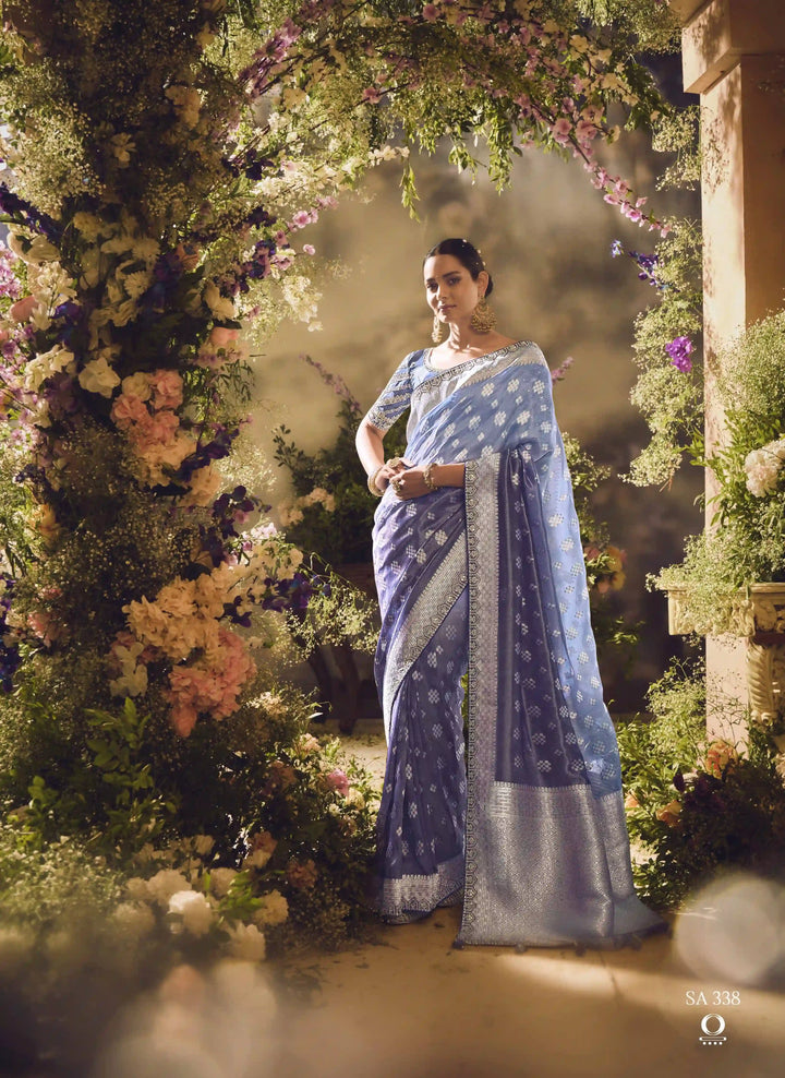 Luxury Light Gray Saree with Sequence & Zari Embroidery