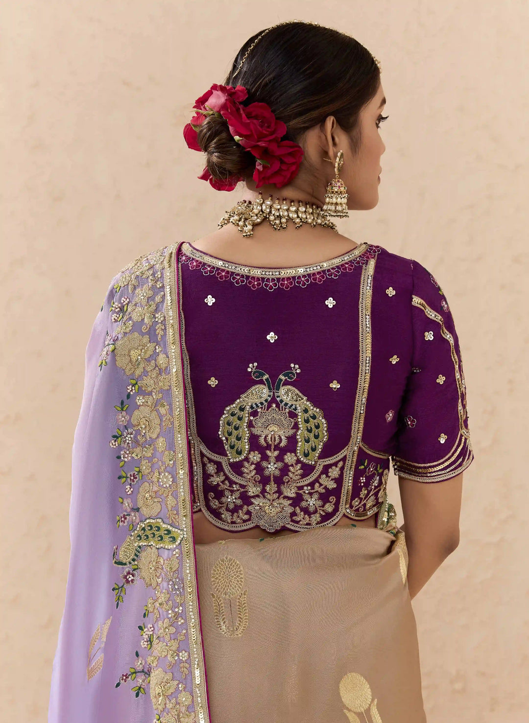 Lavender Fancy Saree with Zari Weaving & Elegant Embroidery