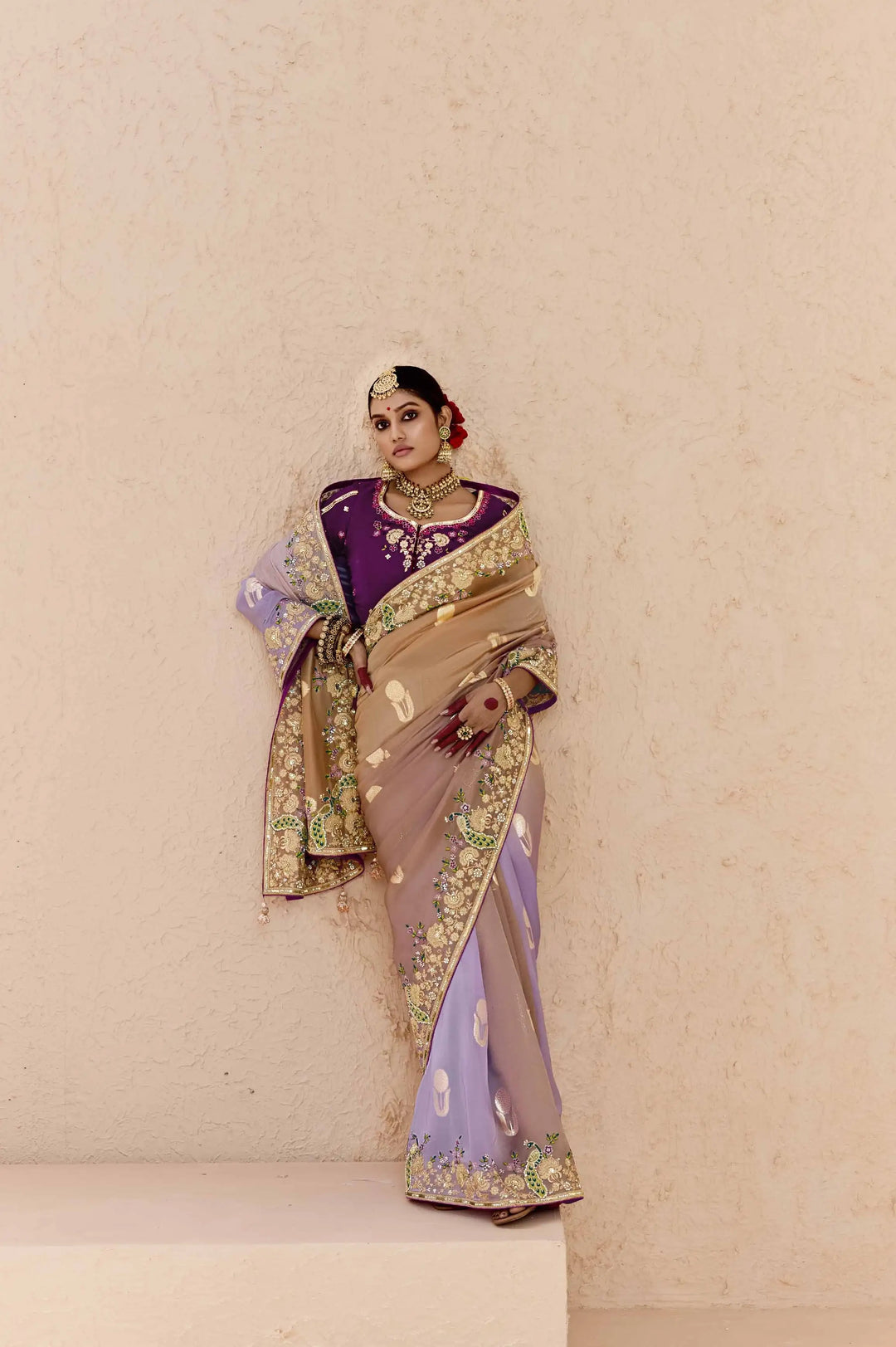 Lavender Fancy Saree with Zari Weaving & Elegant Embroidery