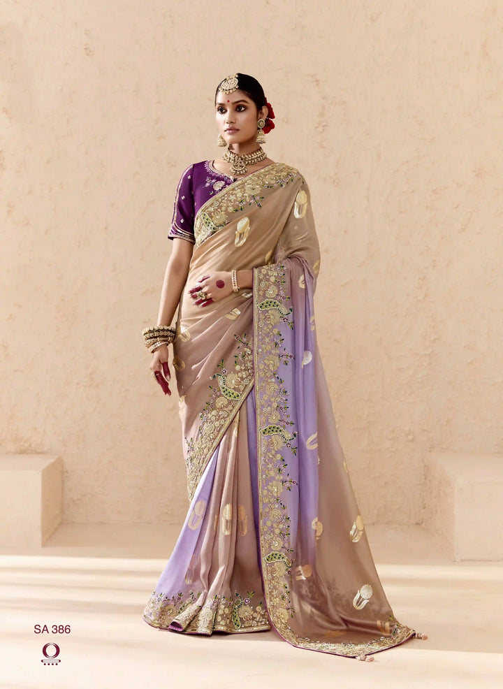 Lavender Fancy Saree with Zari Weaving & Elegant Embroidery