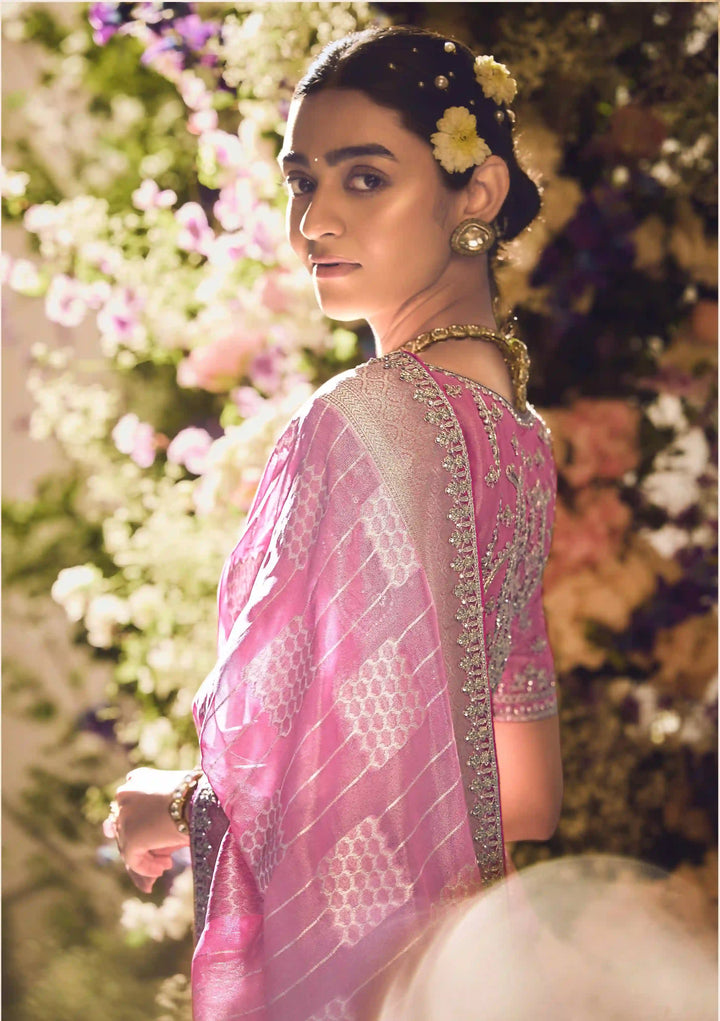 Gorgeous Pink Banarasi Saree with Silk Blouse for Festive Glam