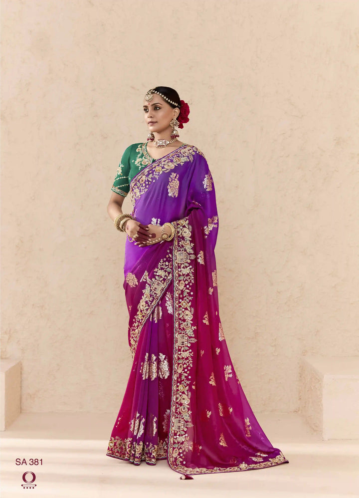 Stunning Dark Pink Fancy Saree with Sequin and Embroidery