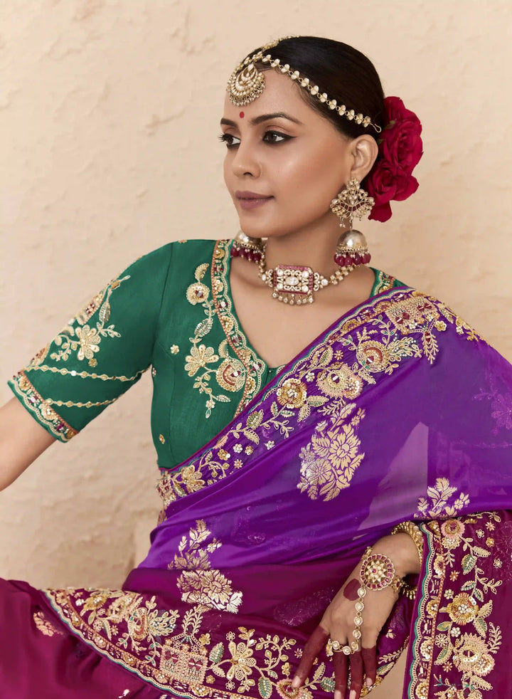 Stunning Dark Pink Fancy Saree with Sequin and Embroidery