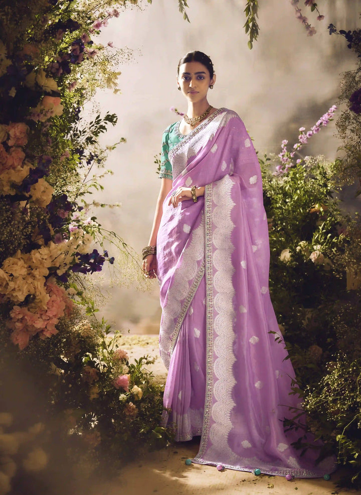 Royal Mauve Banarasi Saree with Stunning Silk Fabric & Embroidered Work