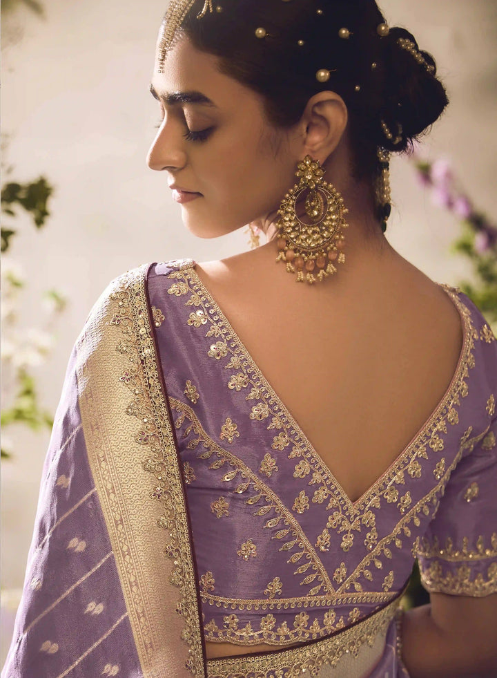 Stylish Purple Saree with Zari Weaving & Sequin Work