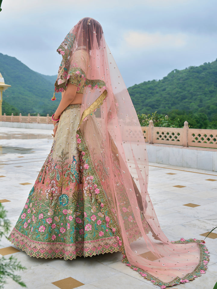 Heavy Embroidered Multicolor Lehenga | Bridal Lehenga with Grey Blouse